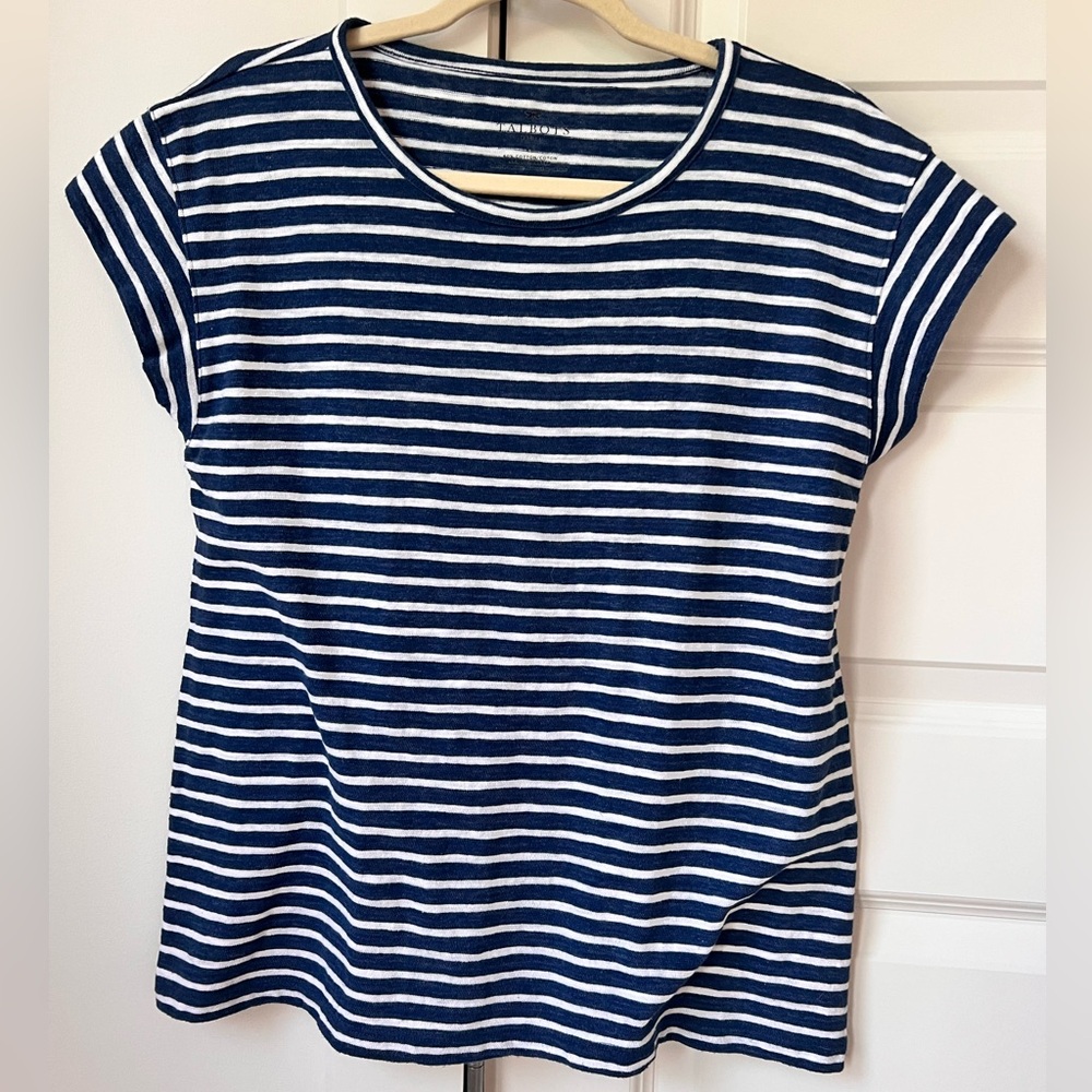 Talbots Navy & White Horizontal Stripe Tee (Size LP)